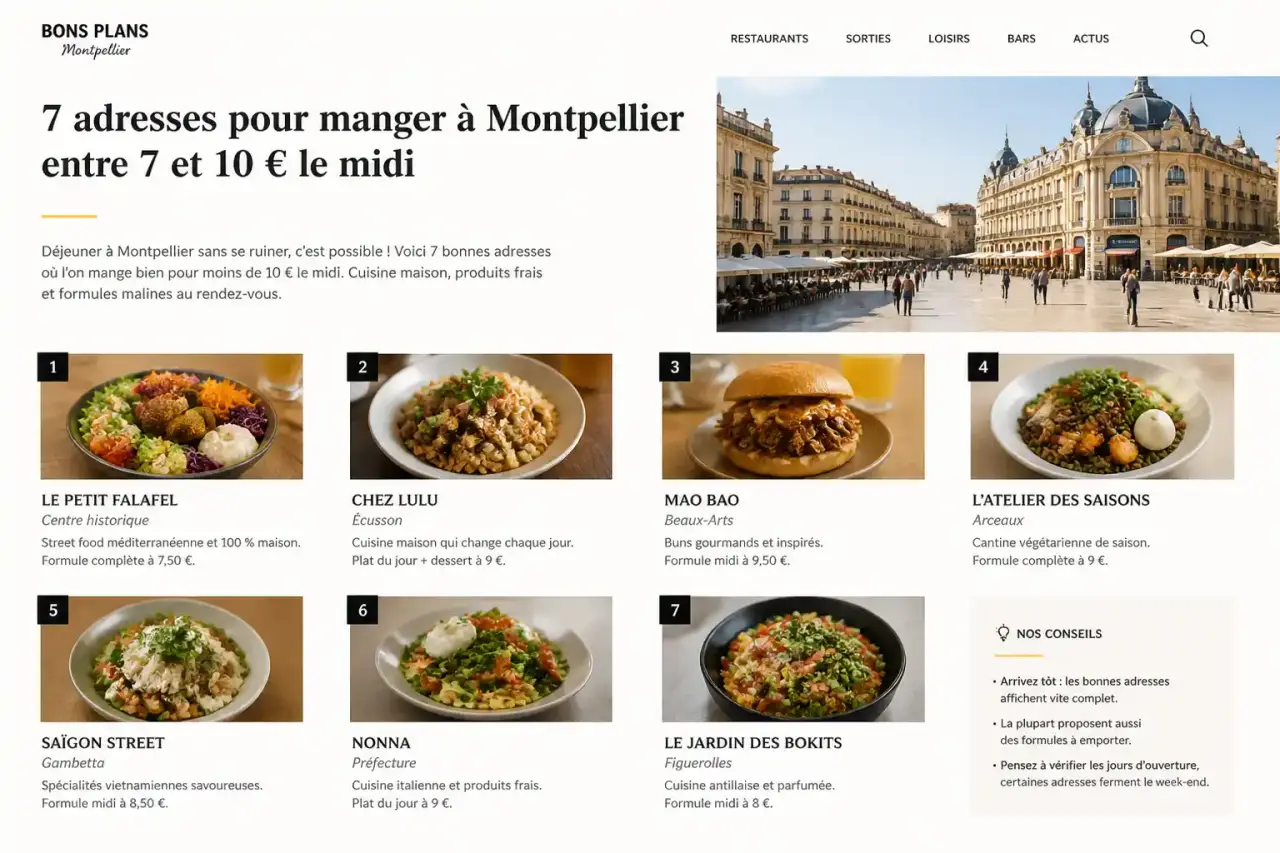 7 adresses pour manger à Montpellier entre 7 et 10 € le midi