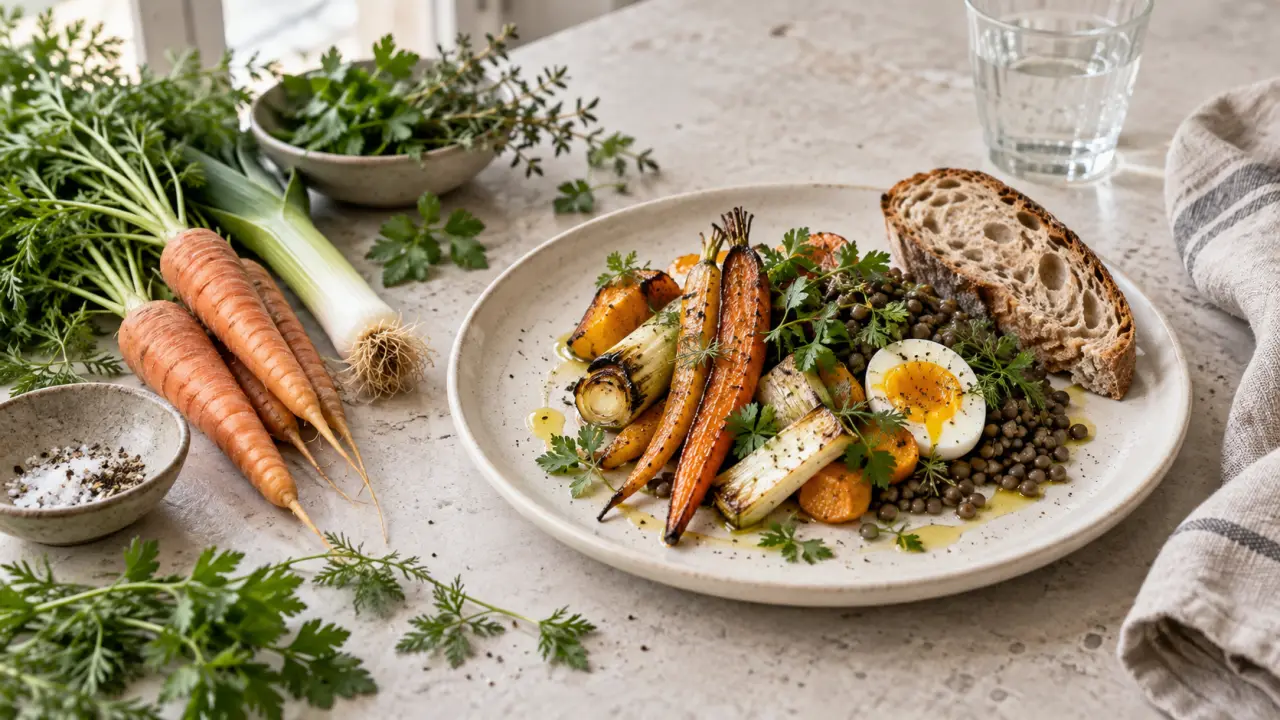 Assiette locale minimaliste et géométrique sur fond brut