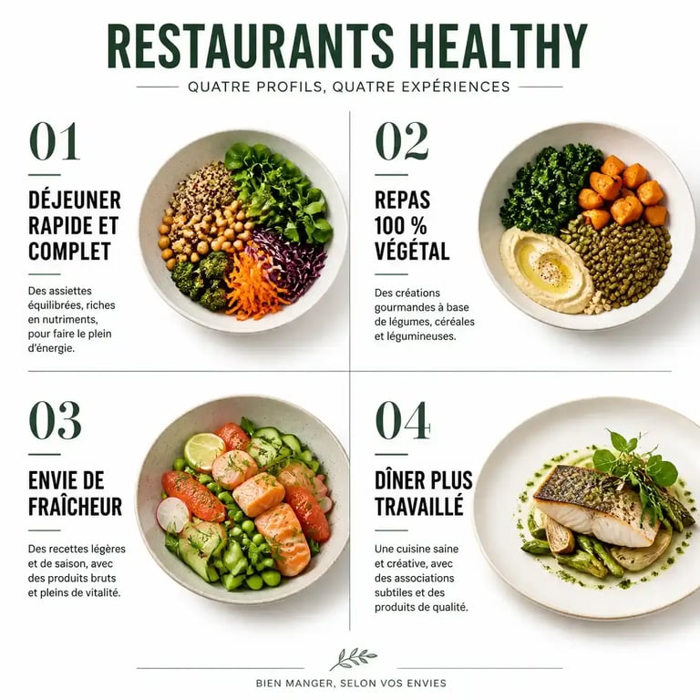 Infographie des quatre profils de restaurant healthy à Paris