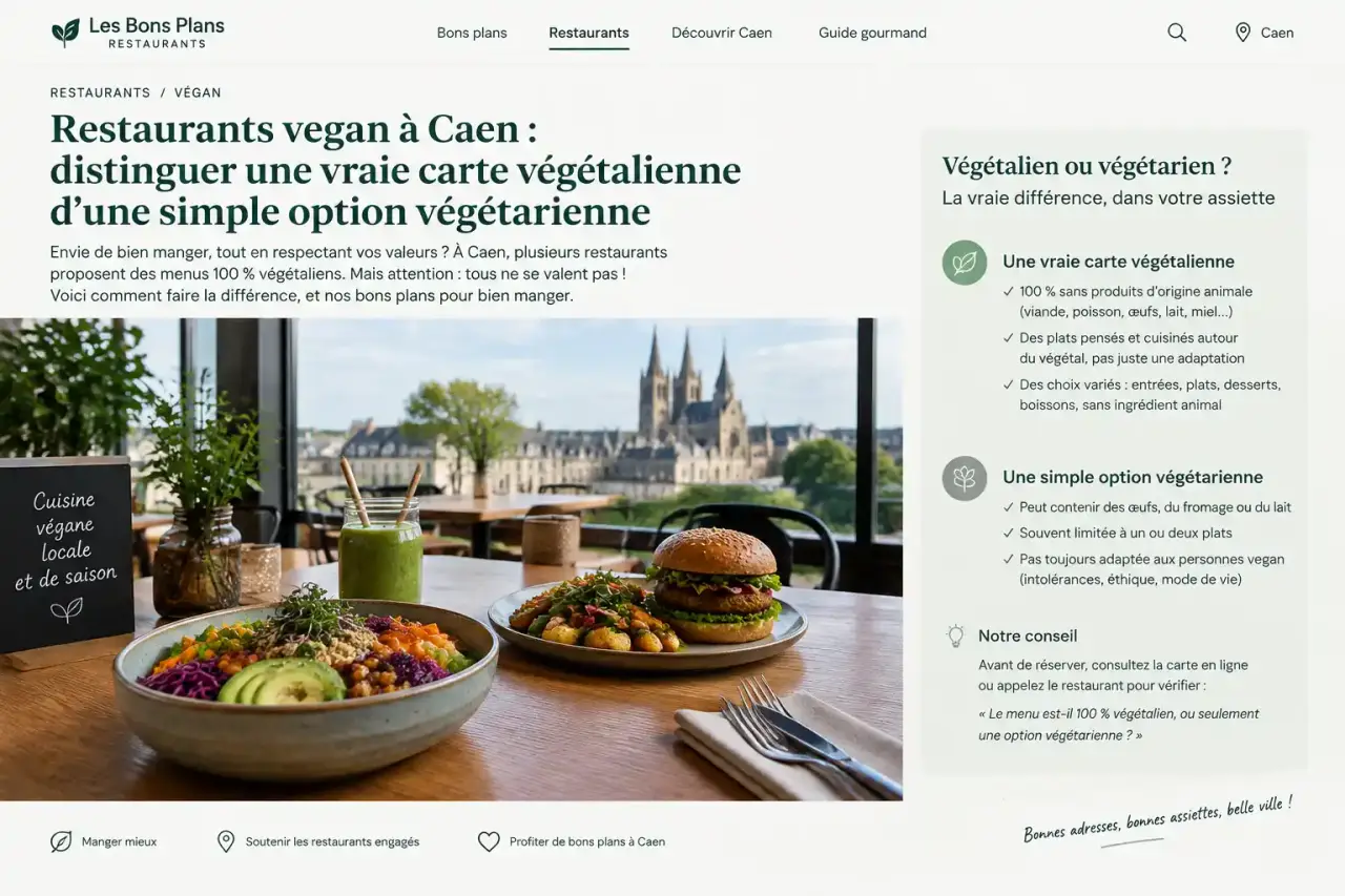 Restaurants vegan à Caen : distinguer une vraie carte végétalienne d’une simple option végétarienne