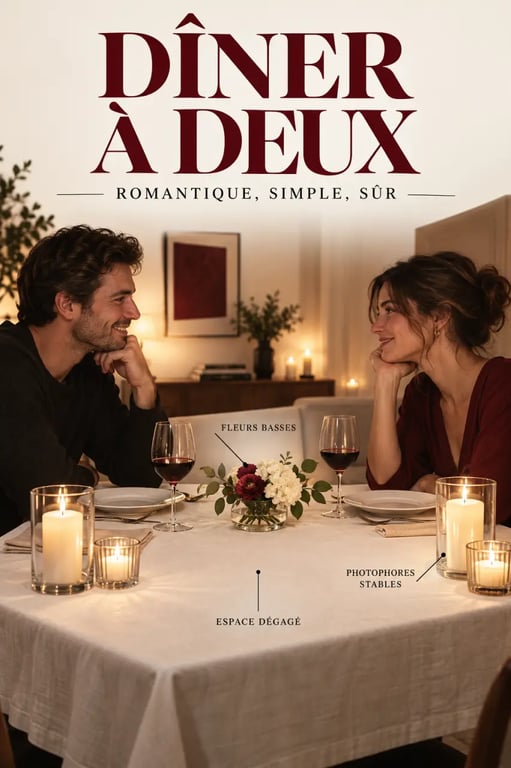 Dîner aux chandelles à domicile avec table romantique et bougies sécurisées