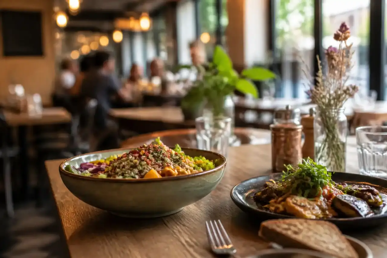 Table de restaurant minimaliste avec assiette géométrique