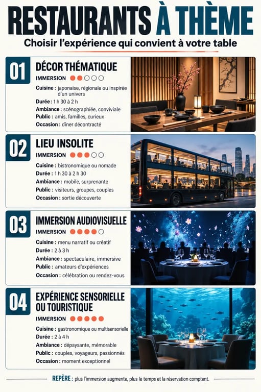 Infographie des différents types de restaurants à thème et de leurs niveaux d’immersion